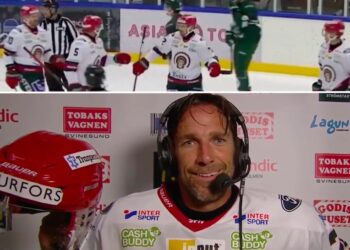 Leendet på Joel Lundqvist säger det mesta om vad Frölunda fick ut av ännu en triumf i Strömstad Hockey Classic. Ovan firas Frölunda efter Patrik Carlssons 2–1-mål. Foto: EXPRESSEN-TV (skärmdumpar)