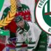 Lasse Johansson och Per Åslund i samband med grundseriematchen i Scandinavium i förra veckan. Foto: C MORE (skärmdump)