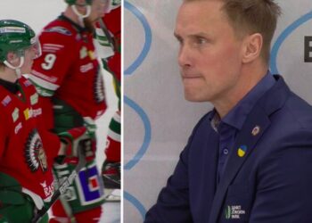Tufft läge för Frölunda där Roger Rönnberg har en jobbig uppgift framför sig, att få Elmer Söderblom, Jan Mursak & Co att spela smartare hockey. Foto: C MORE (skärmdump)
