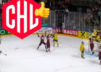 Lettland vann i Riga och flyger vidare till Finland. Sverige förlorade och åker hem. Men CHL:s regeltest kommande säsong – jag älskar det. Foto:IIHF/TWITTER